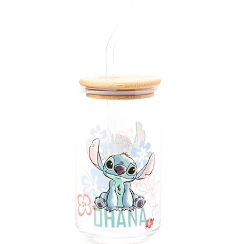 Silver Buffalo Disney Lilo and Stitch Ohana Floral Glass Jar Tumbler