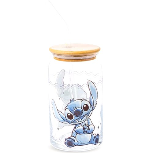 Silver Buffalo Disney Lilo and Stitch Sitting Glass Jar Tumbler