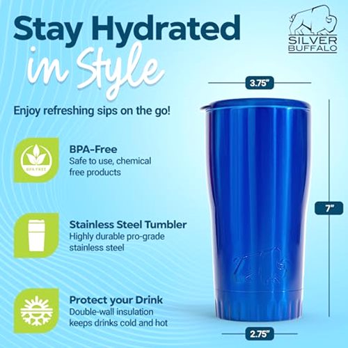 Silver Buffalo Double Walled Vacuum Insulated Stainless Steel Tumbler