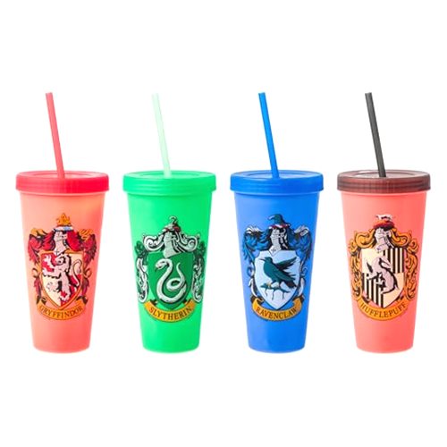 Silver Buffalo Harry Potter House Crests 4 pack Color Change Plastic Tumbler