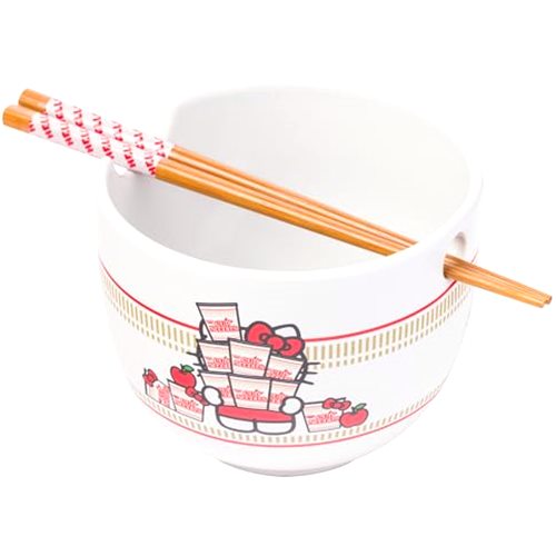 Silver Buffalo Hello Kitty Nissin Ceramic Ramen Bowl with Chopsticks