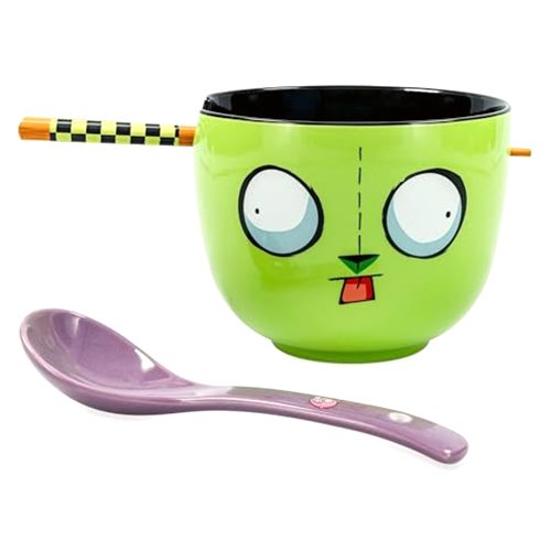 Silver Buffalo Invader Zim GIR Face Ceramic Ramen Bowl Set