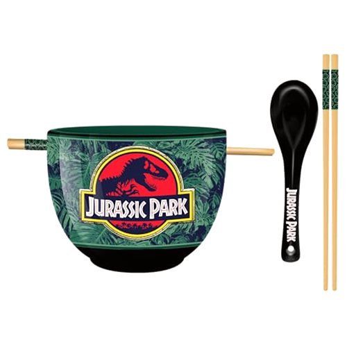 Silver Buffalo Jurassic Park Logo Over Leaves 20oz Ceramic Ramen Bowl