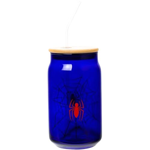Silver Buffalo Marvel Spider-Man Spidey Spider Web Logo Glass Jar Tumbler