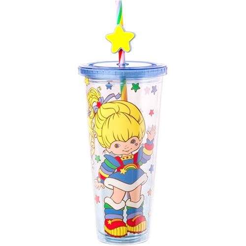 Silver Buffalo Rainbow Brite Plastic Cold Cup with Lid and Straw Topper