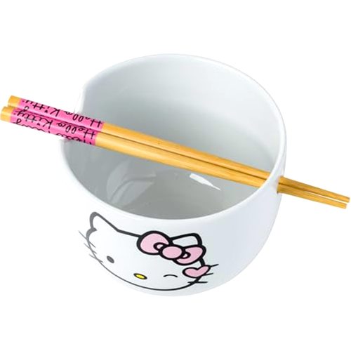 Silver Buffalo Sanrio Hello Kitty Ceramic Ramen Bowl with Chopsticks