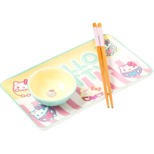 Silver Buffalo Sanrio Hello Kitty Pastel Colored Ceramic Sushi Set