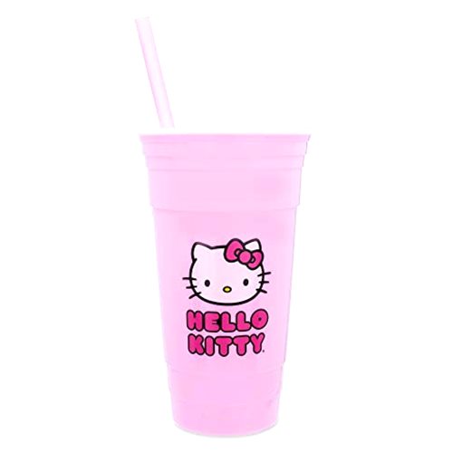 Silver Buffalo Sanrio Hello Kitty Pink Plastic Travel Tumbler With Lid