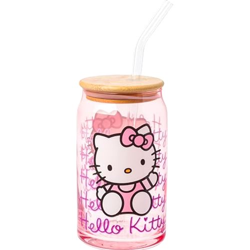 Silver Buffalo Sanrio Hello Kitty Waving Pink Glass Jar Tumbler