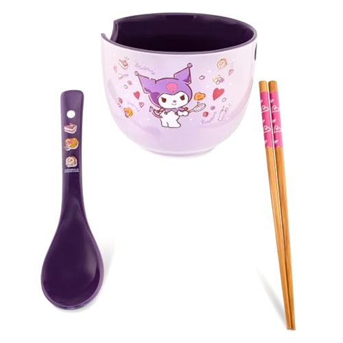 Silver Buffalo Sanrio Kuromi 20-Ounce Ramen Bowl With Chopsticks and Spoon