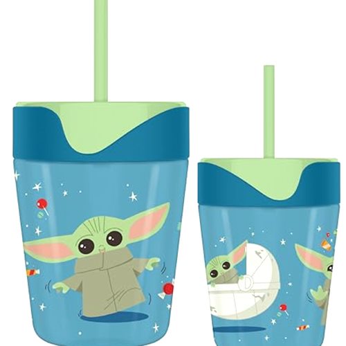 Silver Buffalo Star Wars Mandalorian Sparkle 17.5oz Spill Proof Tumbler w Straw